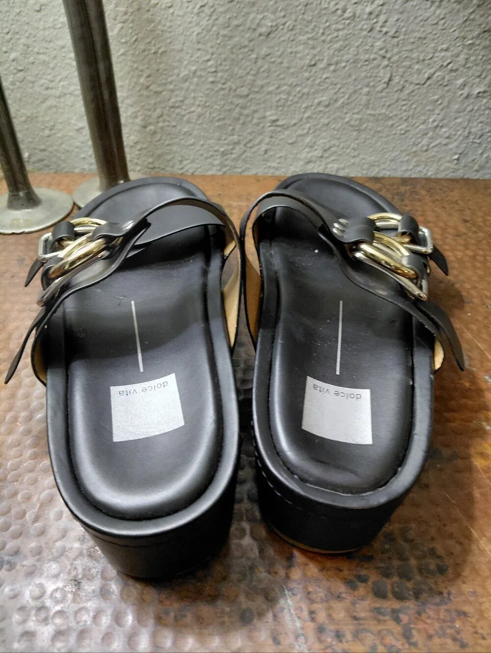 Dolce Vita Sz. 10 Cici Black Stella Buckled Platform Slide Sandals